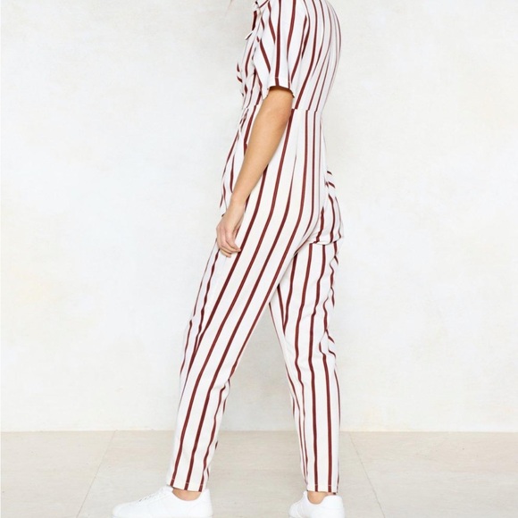 NWOT Nasty Gal You’re Just My Stripe Utility Jumpsuit Size 6 - Picture 3 of 9